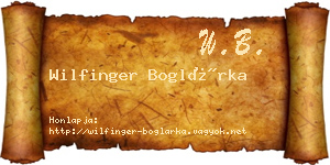 Wilfinger Boglárka névjegykártya